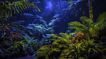 Fototapeta na wymiar Vegetation by night in Terra Nostra park Furnas Sao Miguel island Azores Portugal