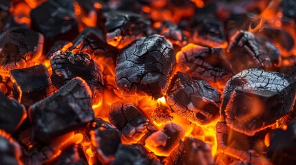 Coal fire, textures and colors of burning coal