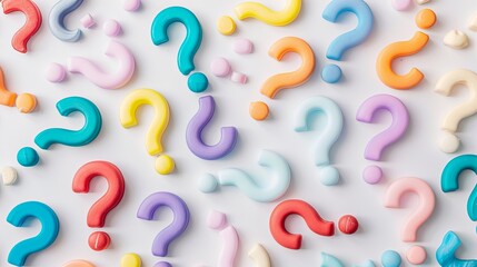 colorful question marks on a white background - obrazy, fototapety, plakaty