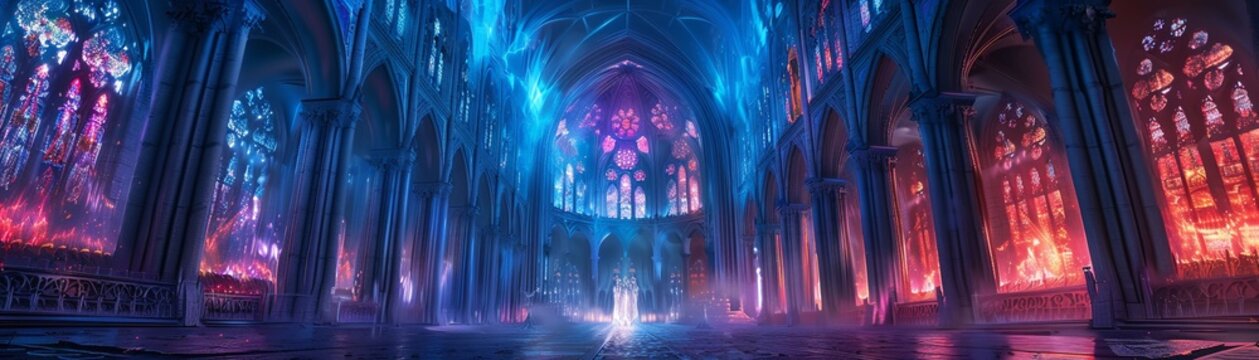 Cyber Gothic cathedral a nexus of spiritual and digital realms
