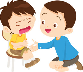 Comforting sad children with friend