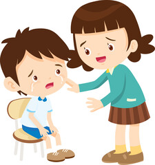 Comforting sad children with friend