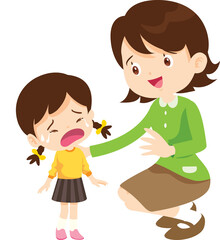 Comforting sad children with parent or teacher