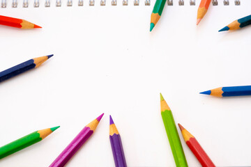 book mockup white paper with color pencils education background