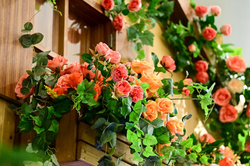 Fototapeta na wymiar Beautiful roses in the garden. Colorful roses decoration. Roses background. Flower and plant.