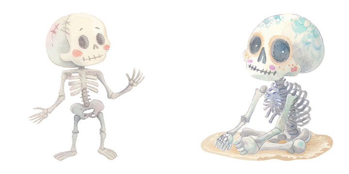 cute skeleton watercolour vector illustration