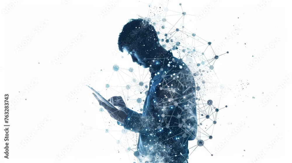 Aufkleber abstract digital adult using pc tablet isolated on white background. low poly wireframe business con