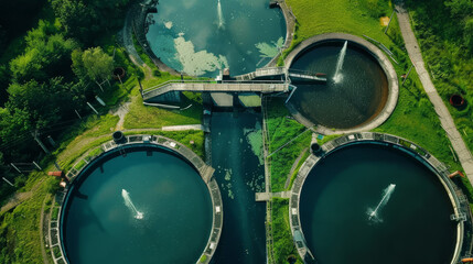 Aerial Shot of Sewage Recycling Plant: Managing Urban Waste
