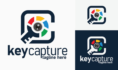 Vector key with square corner letter c as camera focus lens record frame logo design
