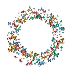 Multi-colored butterflies flying in a circle on a white background. Vector illustration.
