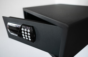 Black small home or hotel safe with keypad. - 763285389