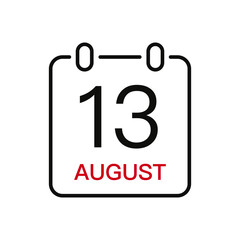 August 13 date on the calendar, vector line stroke icon for user interface. Calendar with date, vector illustration.