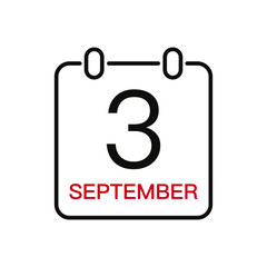 September 3 date on the calendar, vector line stroke icon for user interface. Calendar with date, vector illustration.