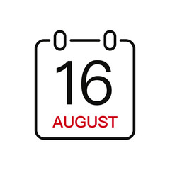 August 16 date on the calendar, vector line stroke icon for user interface. Calendar with date, vector illustration.