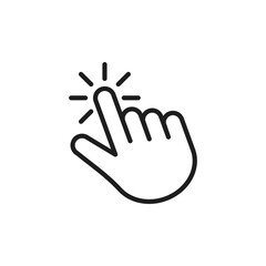 Click mouse pointer in the form of a linear symbol of the hand, click vector icon for user interface.