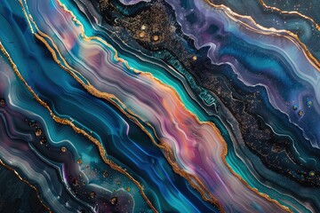 Fluid art textures with a mix of iridescent colors resembling natural agate slices, - obrazy, fototapety, plakaty