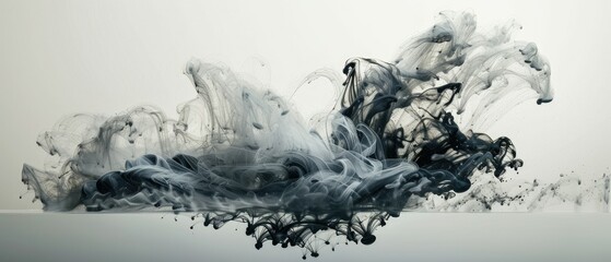 High-speed photography of ink drops in water, forming ethereal cloud-like patterns,