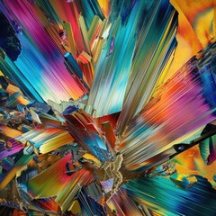 Polarized light microscopy images of crystals, transformed into abstract art,