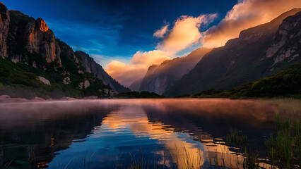 Lake in mountains. Generative Ai