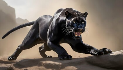 A Panther With Its Claws Extended Prepared For Ba Upscaled 4 - obrazy, fototapety, plakaty