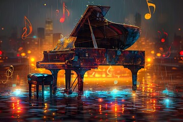 grand piano and music notes in vector style