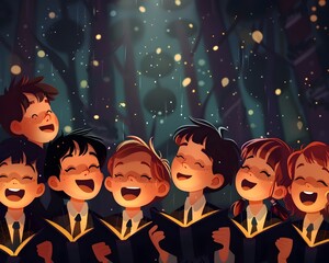 Captivating Choir of Singing Children Performing on Stage with Enchanting Enthusiasm and Flair