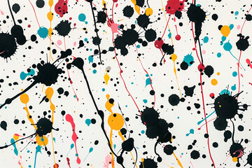 Illustration of many colorful splashes (with black) of color on a white background