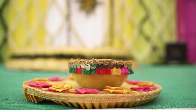 A Bowl of Haldi Paste - Turmeric Paste for Haldi Ceremony, Hindu Wedding Rituals | Indian Wedding Backgrounds