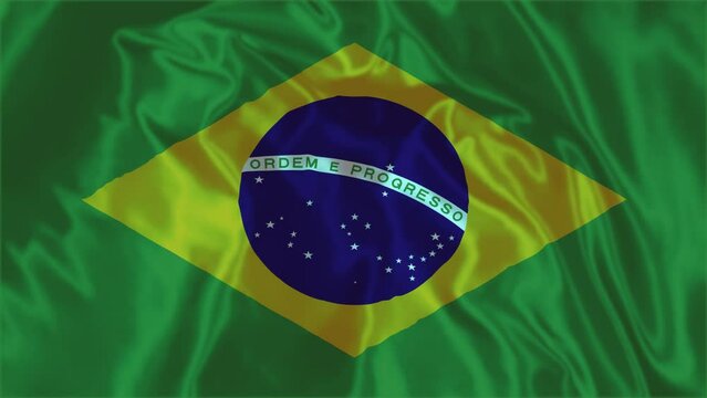 Brazil waving flag 4K animation Slow Motion video .
Close-up of the national flag of Brazil flutters in the wind on a sunny day. with fabric texture high quality footage, animation .