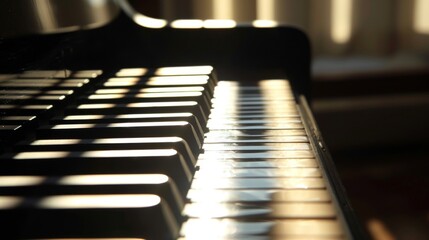 Piano keyboard with light shining through the keys