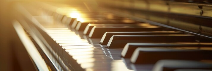 Piano keyboard close up with soft natural light