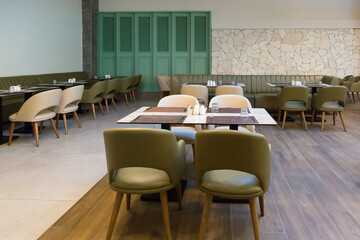 Interior of a European cafe in a resort town.
