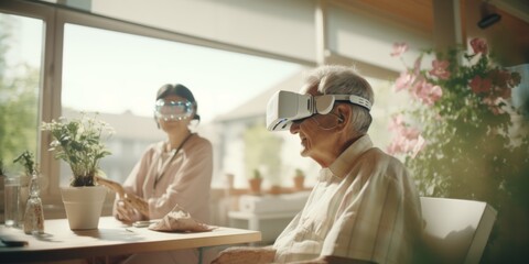 elderly people in a nursing home having fun Generative AI