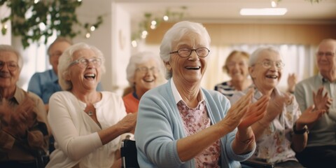 elderly people in a nursing home having fun Generative AI - obrazy, fototapety, plakaty