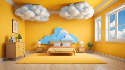 Childrens bedroom with clouds
