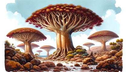 Watercolor painting of Dragon Blood Trees