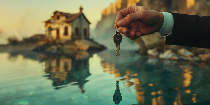 realtor holding the keys of a house, captivating house, national geographic photography