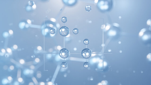polypropylene molecular structure 3d, flat model, thermoplastic polymer, structural chemical formula view from a microscope