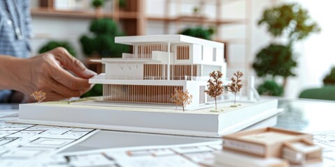 An architect examining an architectural model