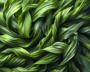 Abstract green tendrils stretch in surreal patterns, a dance of nature's whimsy. - obrazy, fototapety, plakaty