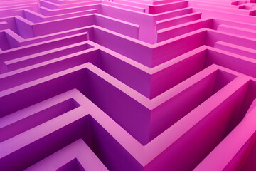A large, intricate maze in shades of purple with a vibrant red light glowing in the center, creating a striking contrast.