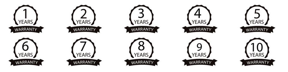 Years and lifetime warranty label icon set. Vector on isolated transparent background. - obrazy, fototapety, plakaty