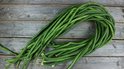 Yard long bean isolated on the grey background.
