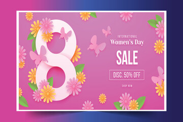 paper style international women s day sale horizontal banner design vector illustration