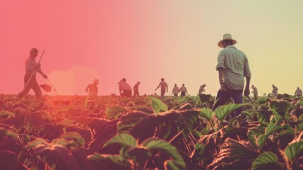 A group of individuals are walking through a field, showcasing teamwork and dedication in an outdoor setting