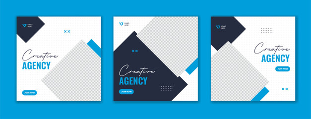 Set of blue corporate social media post template with creative clean abstract shape design for business