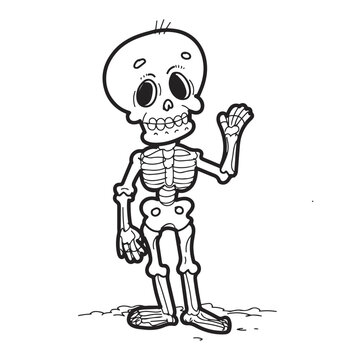 hand drawn skeleton say hello. cartoon vector illustrations. simple design outline style