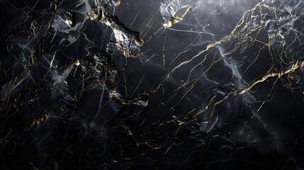 Chic and extravagant black marble stone texture with golden veins, high gloss finish for wallpaper background