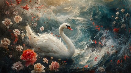 Oil Painting of Swan