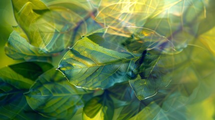 Detailed view of a green leaf against a blurred backdrop, showcasing vibrant color and intricate...